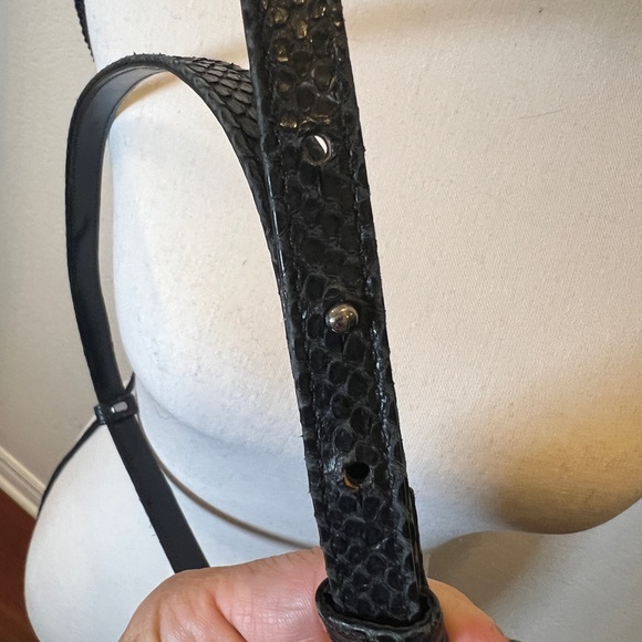 Yves Saint Laurent Black Textured Slim Leather Belt with Silver Buckle main image 4
